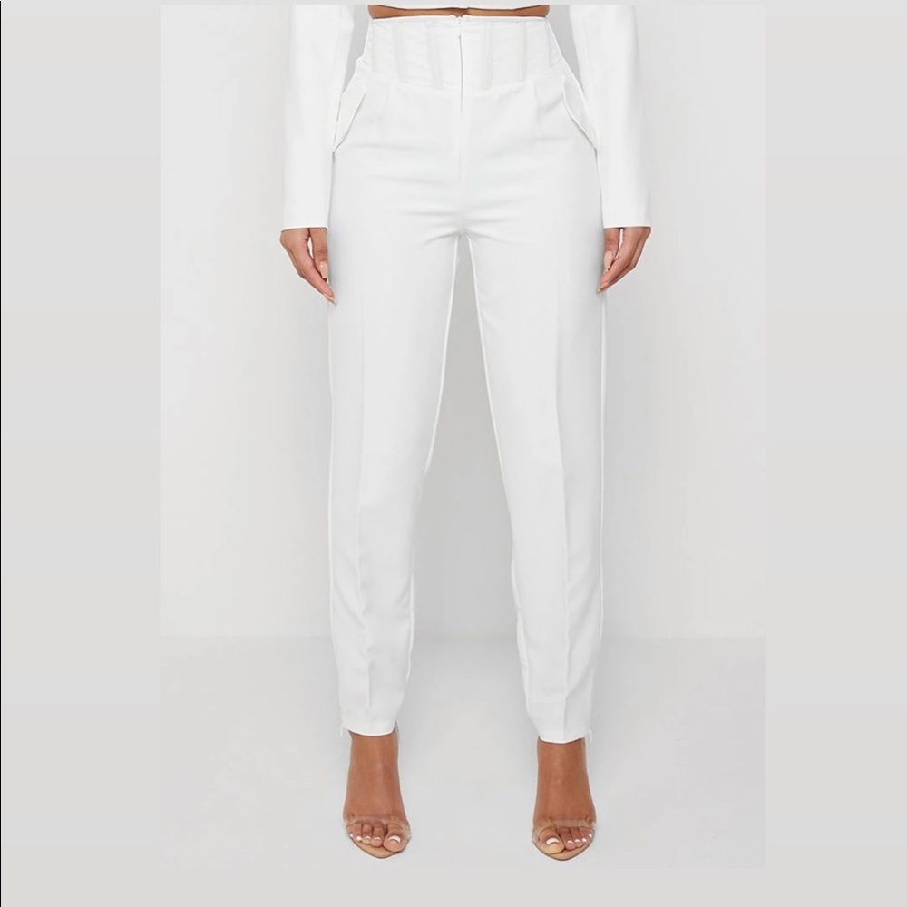 CORSET WAIST TAILORED TROUSERS - WHITE - US4, UK8